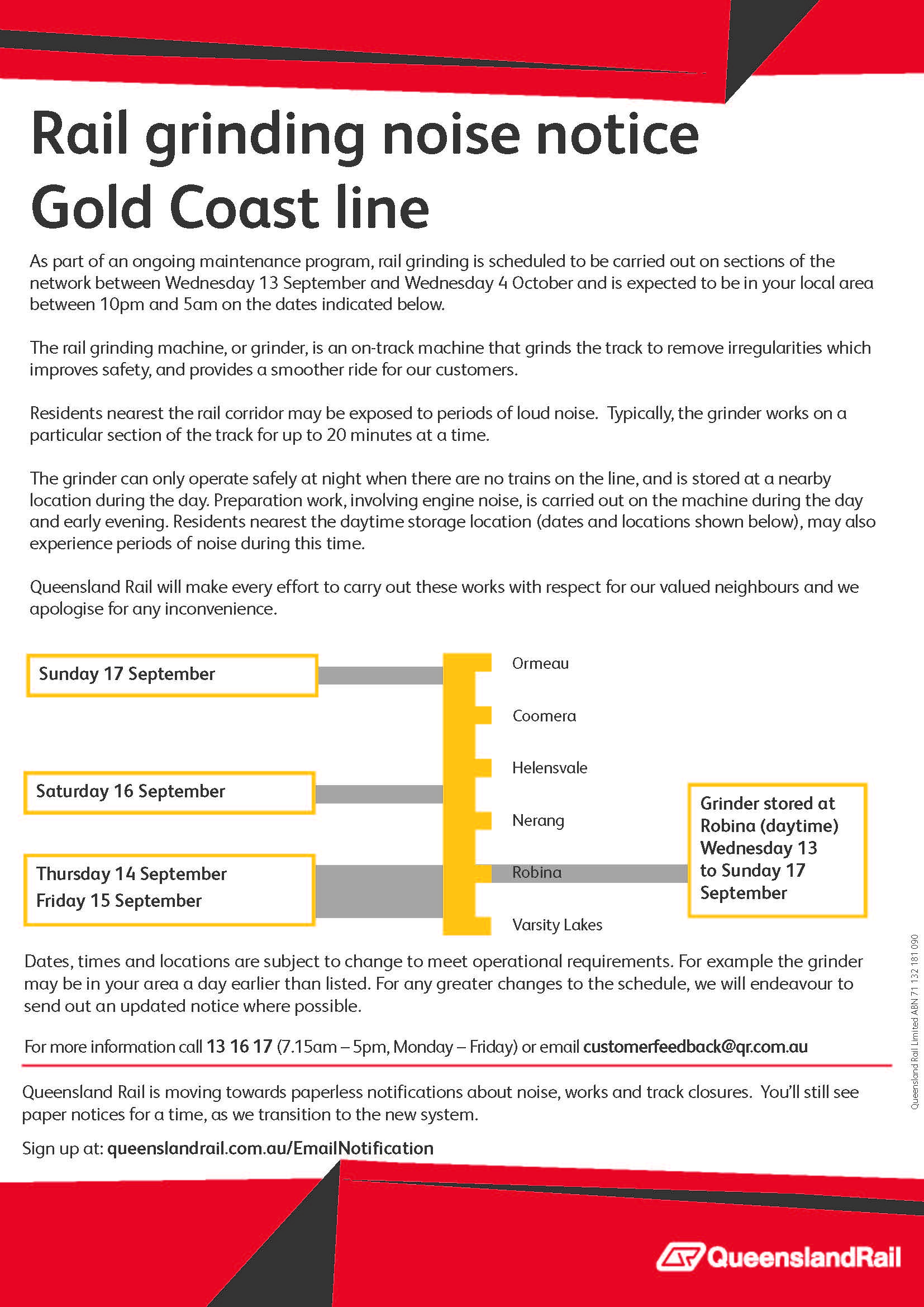 Rail Grinding Noise Notice